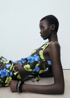 Floral Print Open Back Cropped Blouse