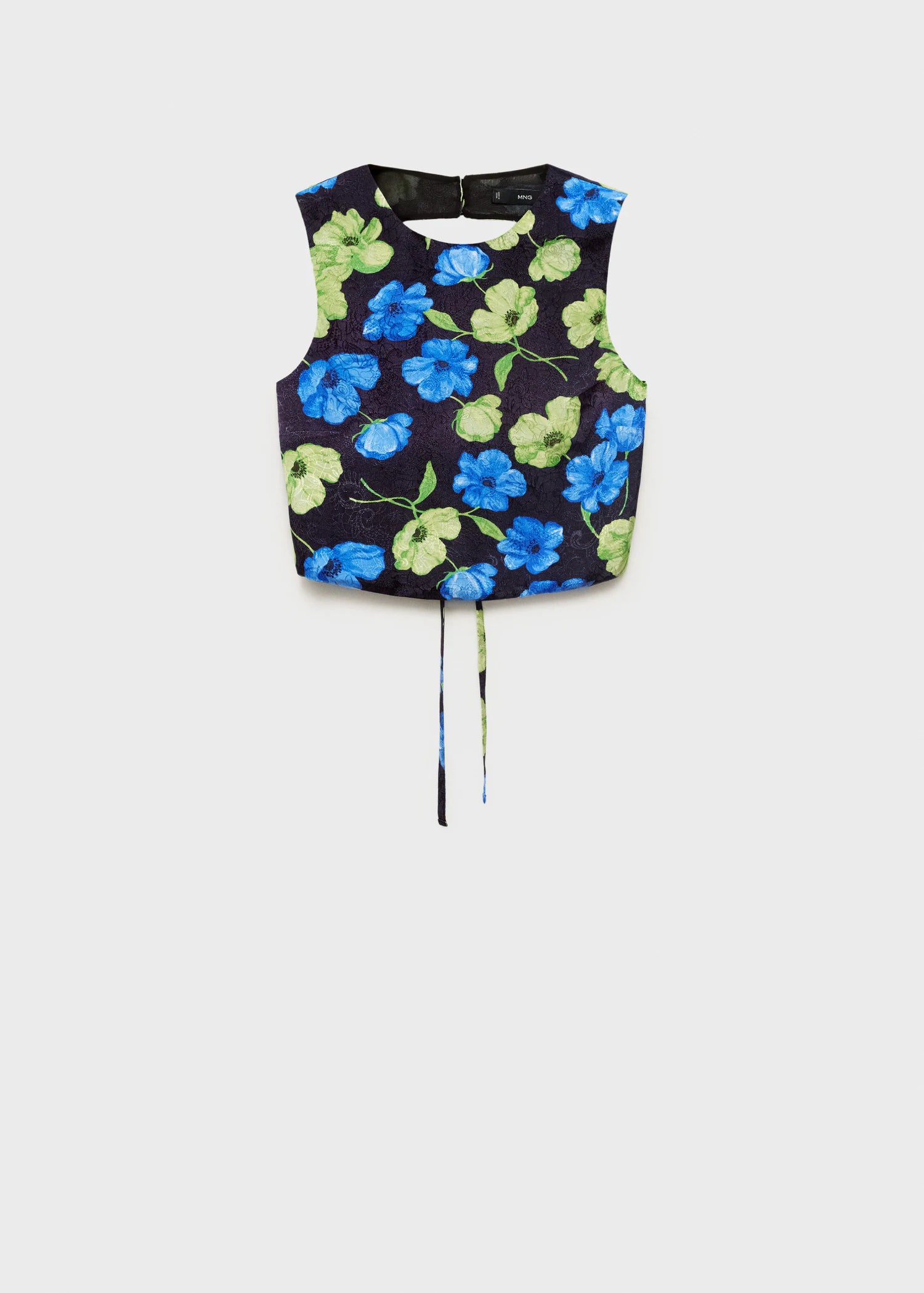 Floral Print Open Back Cropped Blouse