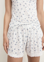 Floral Print Pyjama Shorts With Lace Trim