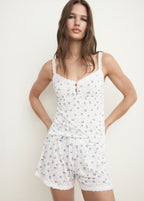 Floral Print Pyjama Shorts With Lace Trim