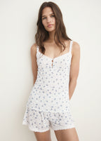 Floral Print Pyjama Top With Lace Trim