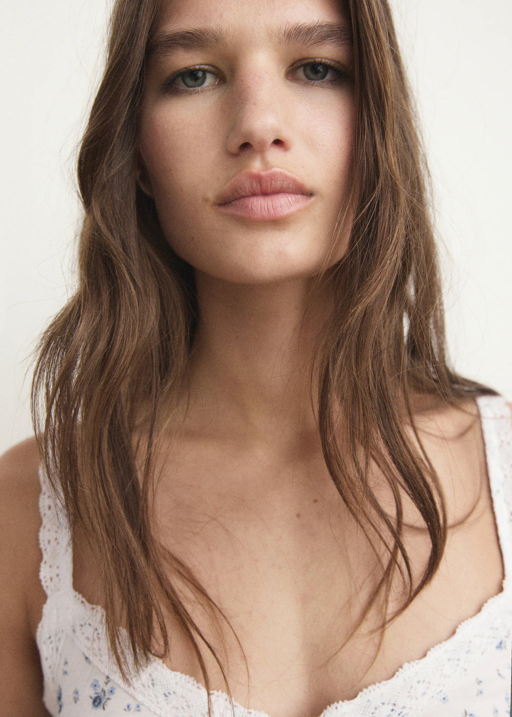 Floral Print Pyjama Top With Lace Trim