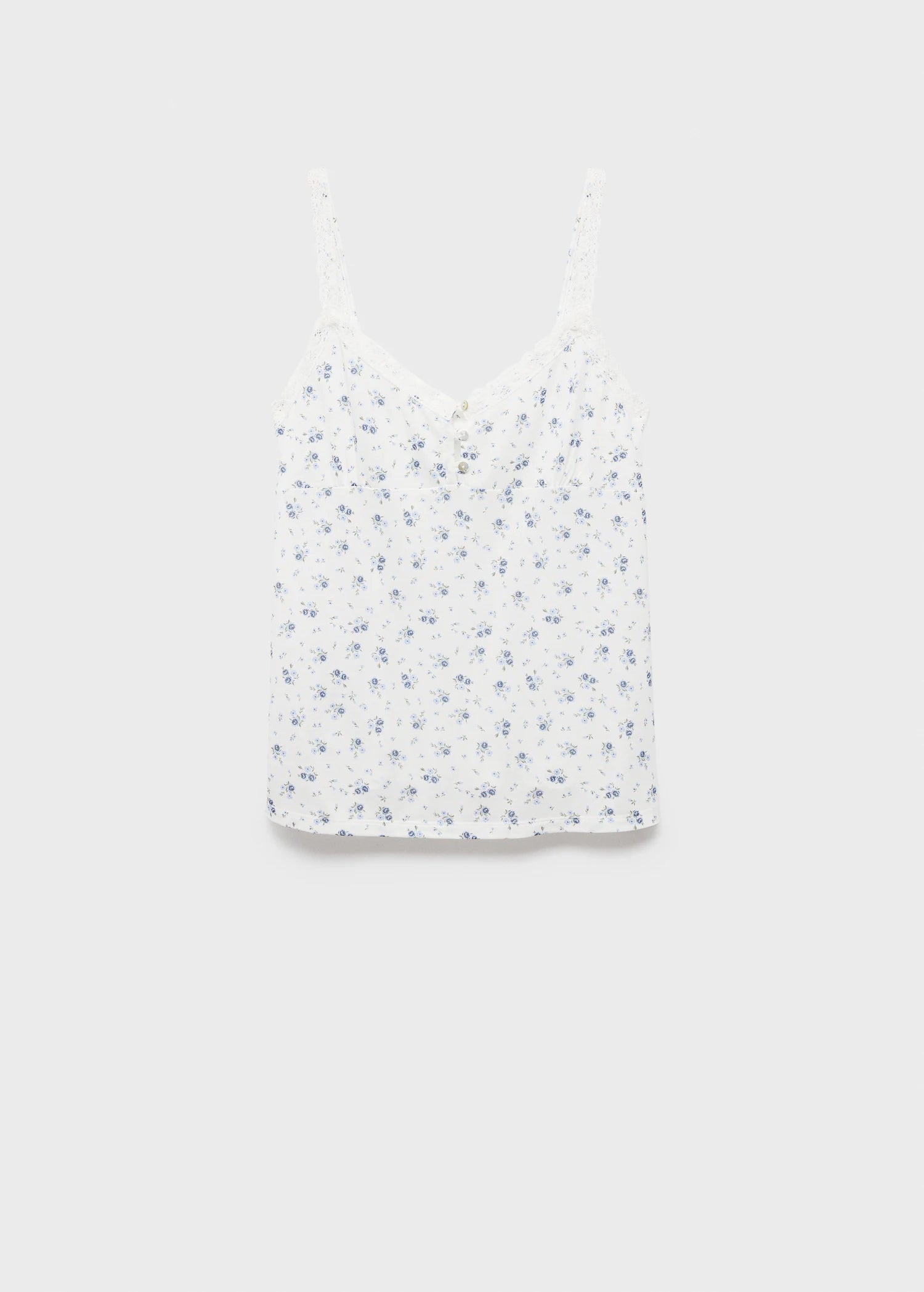 Floral Print Pyjama Top With Lace Trim