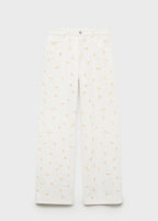 Flower Embroidered Wide Leg Jeans