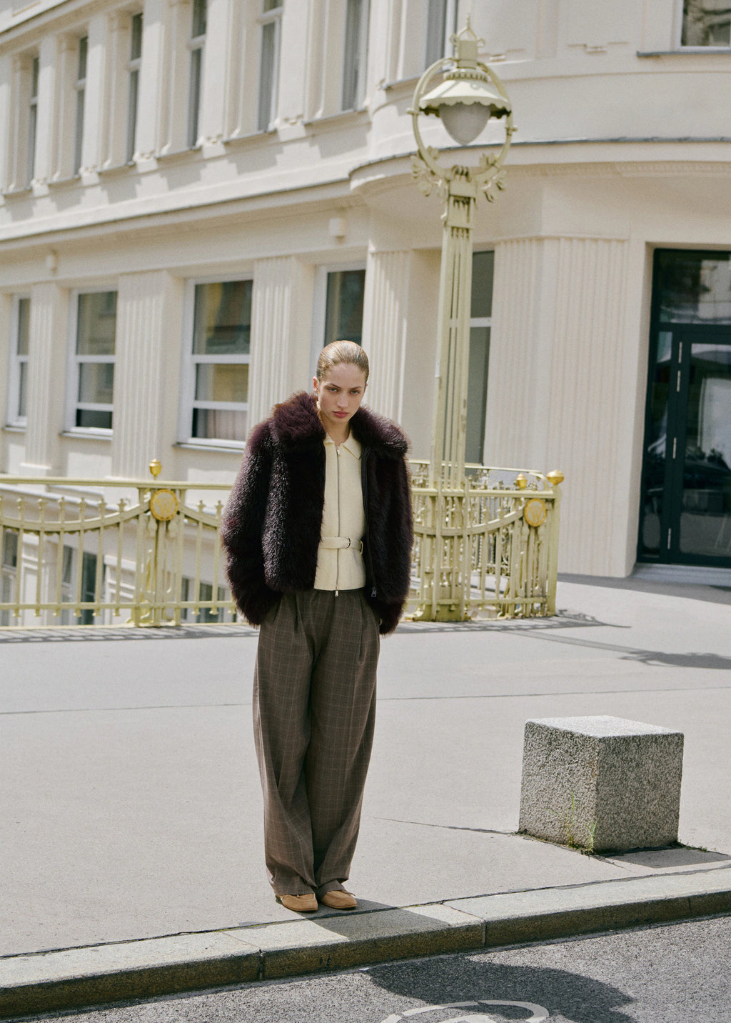 Fur Effect Jacket With Lapels