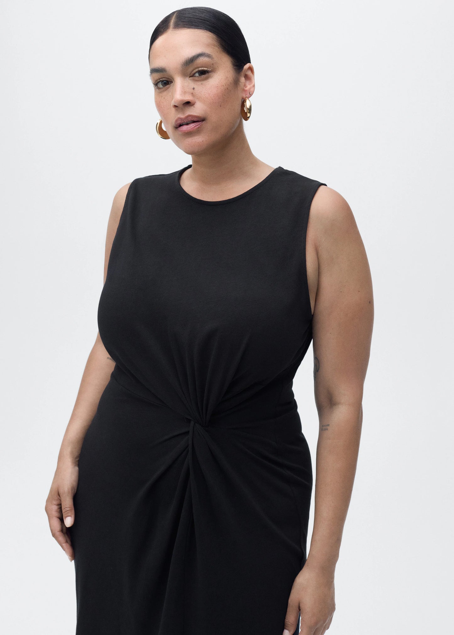 Gathered Cotton Midi Dress