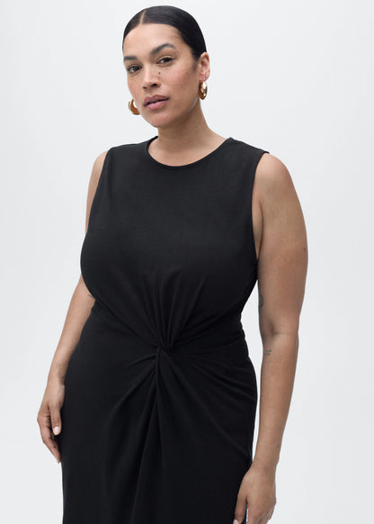 Gathered Cotton Midi Dress