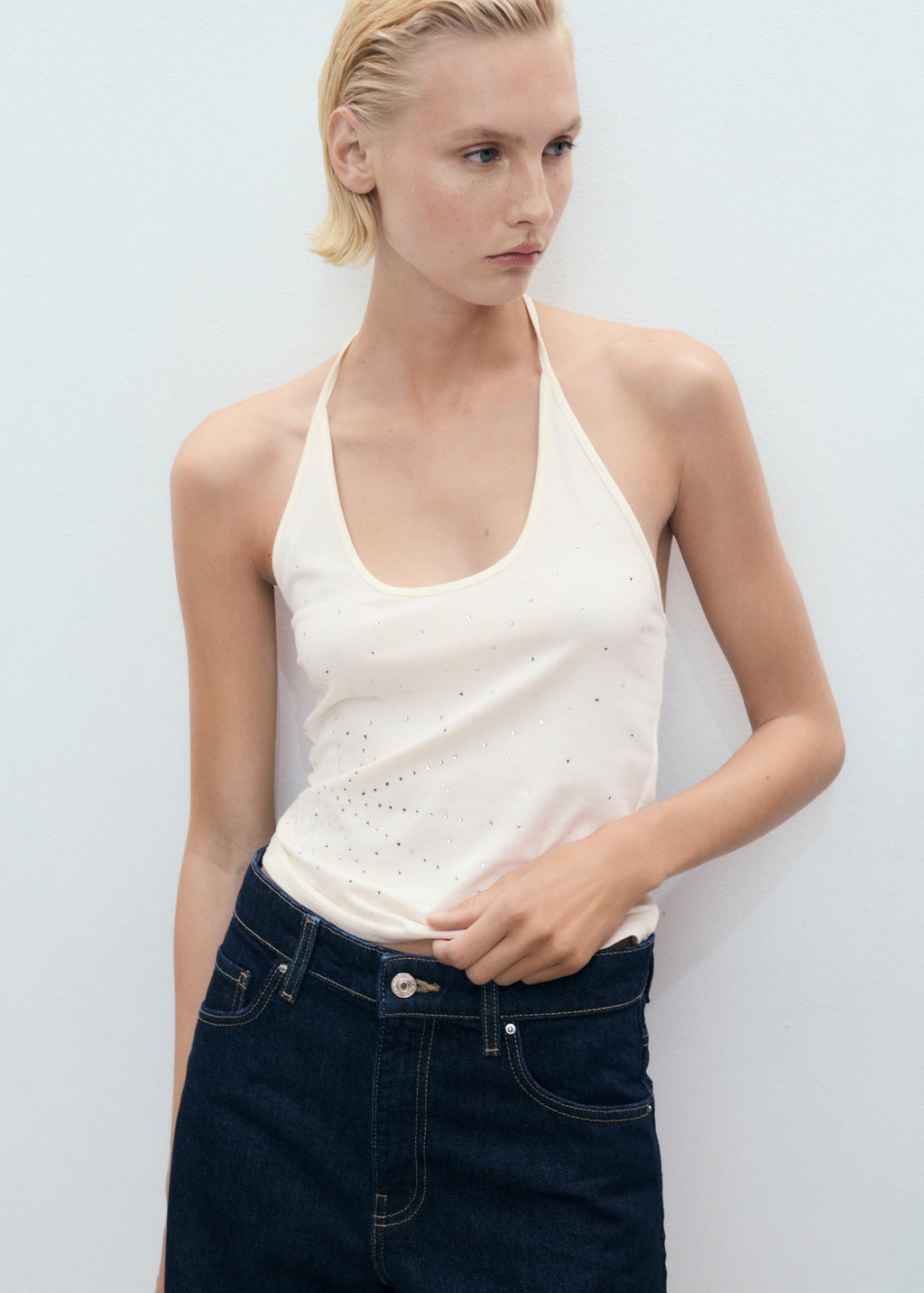 Halter Neck Top With Metallic Appliques