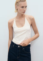 Halter Neck Top With Metallic Appliques