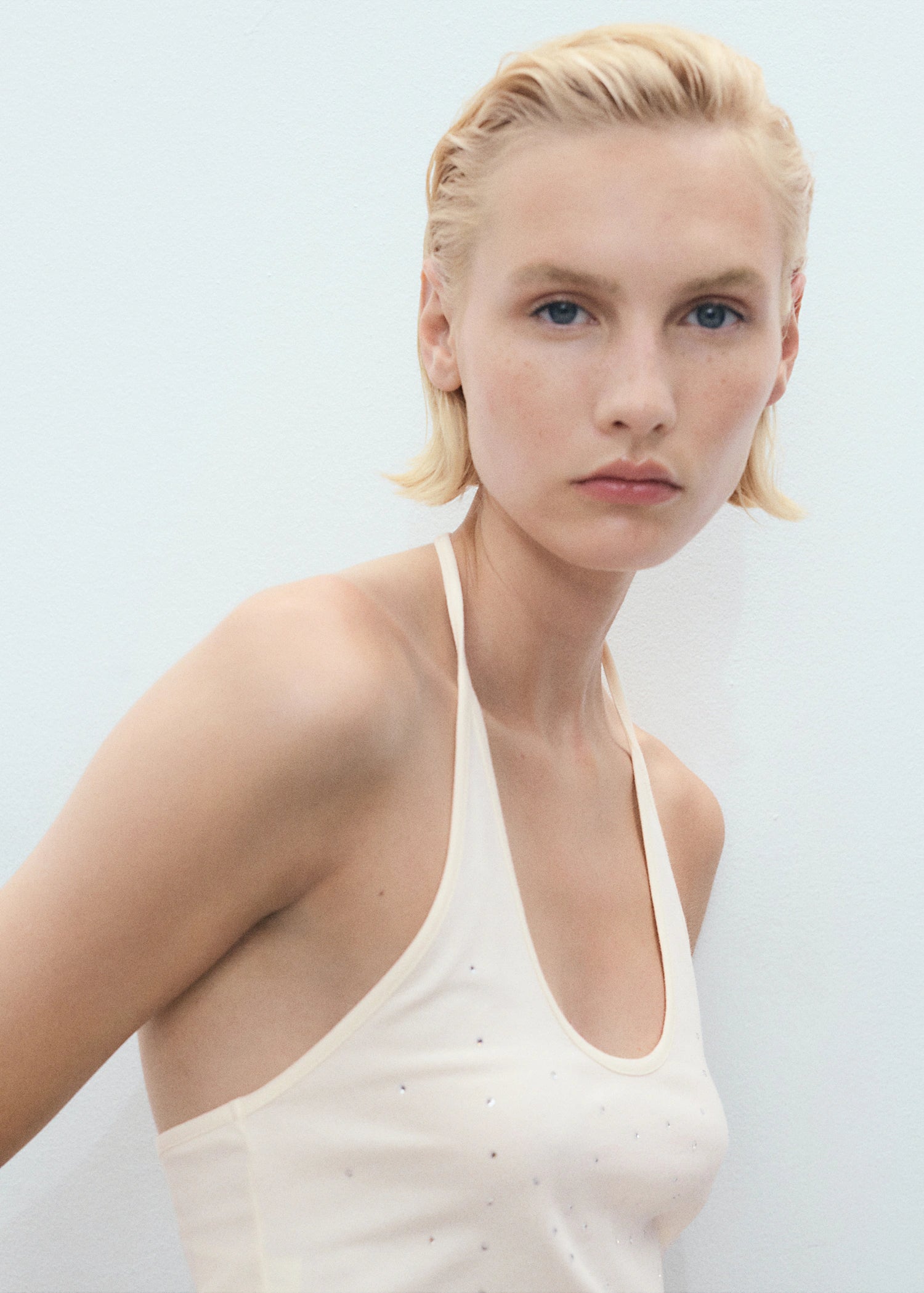 Halter Neck Top With Metallic Appliques