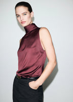 High Collar Satin Blouse