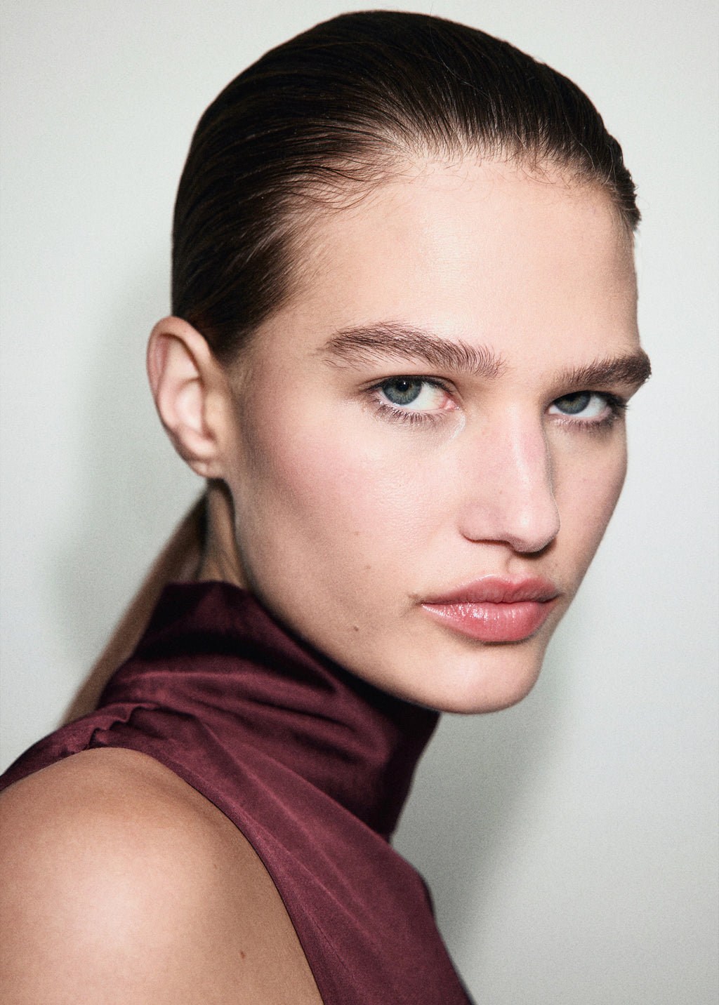 High Collar Satin Blouse