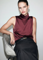 High Collar Satin Blouse