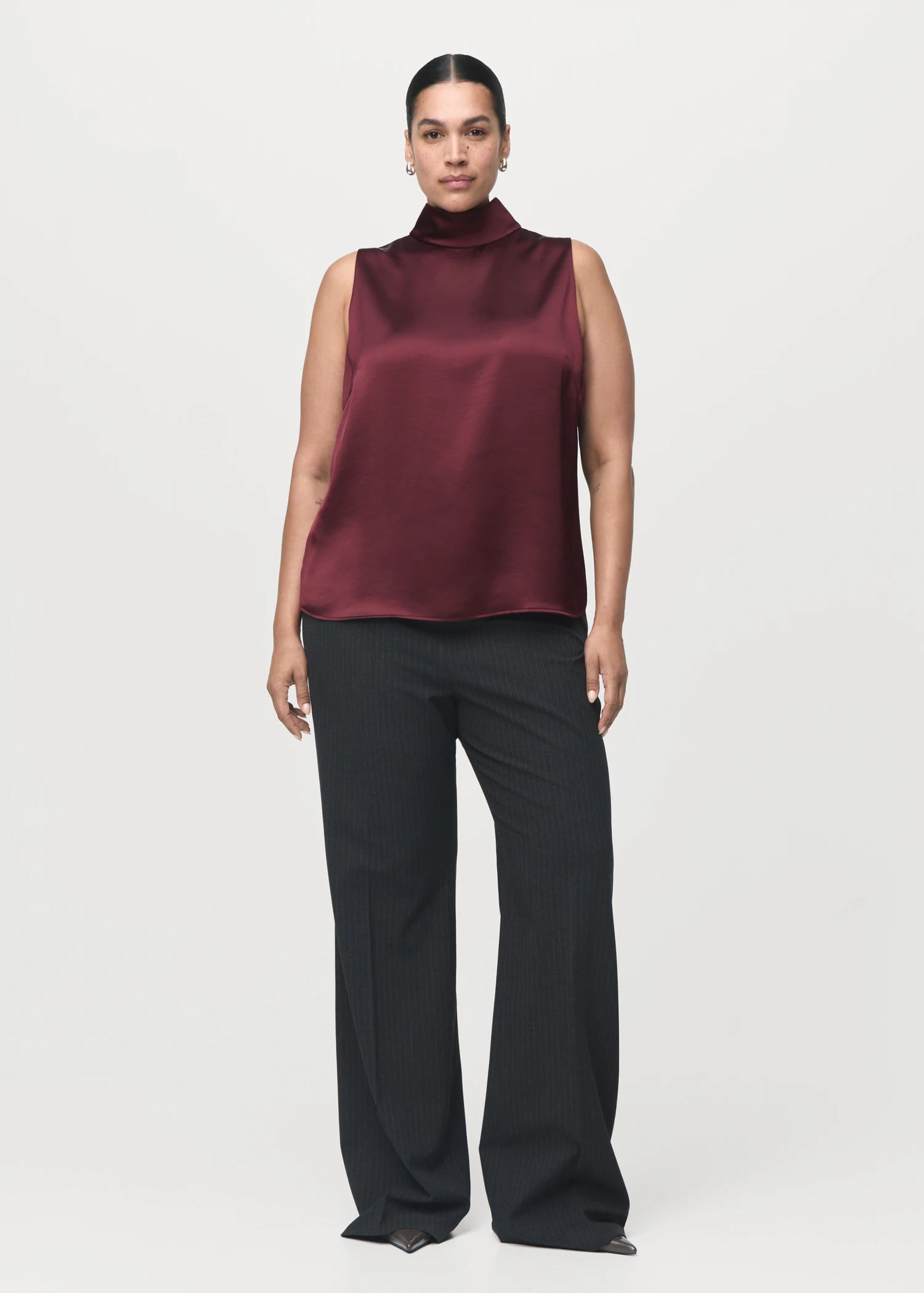 High Collar Satin Blouse