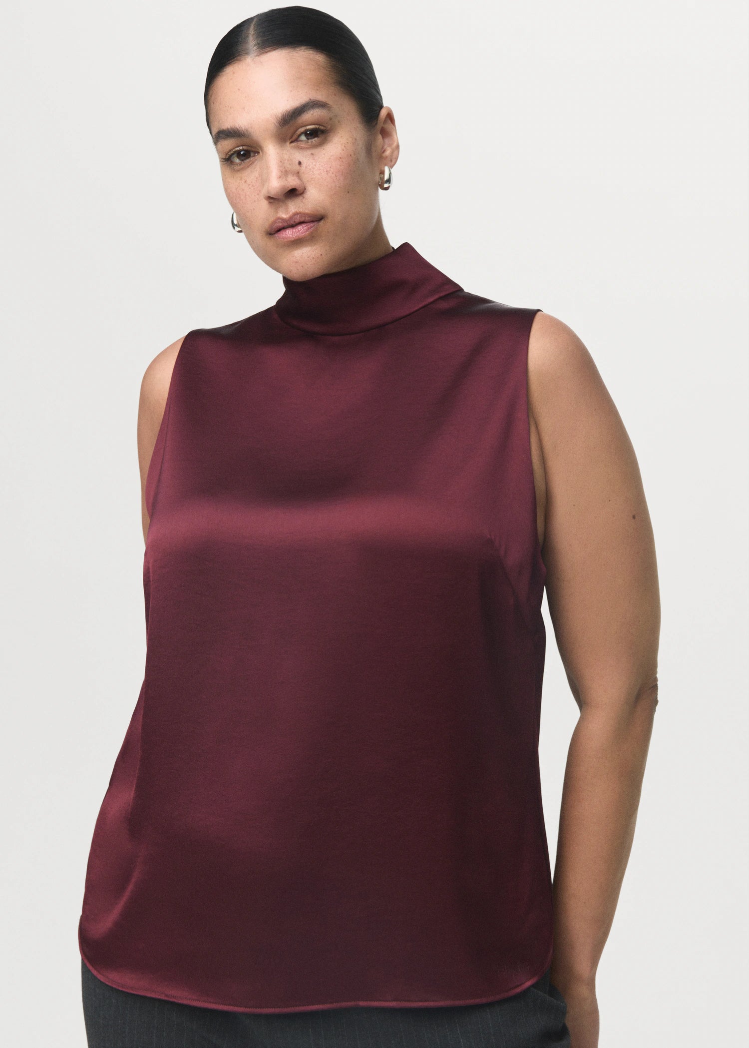 High Collar Satin Blouse