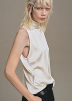 High Collar Satin Blouse