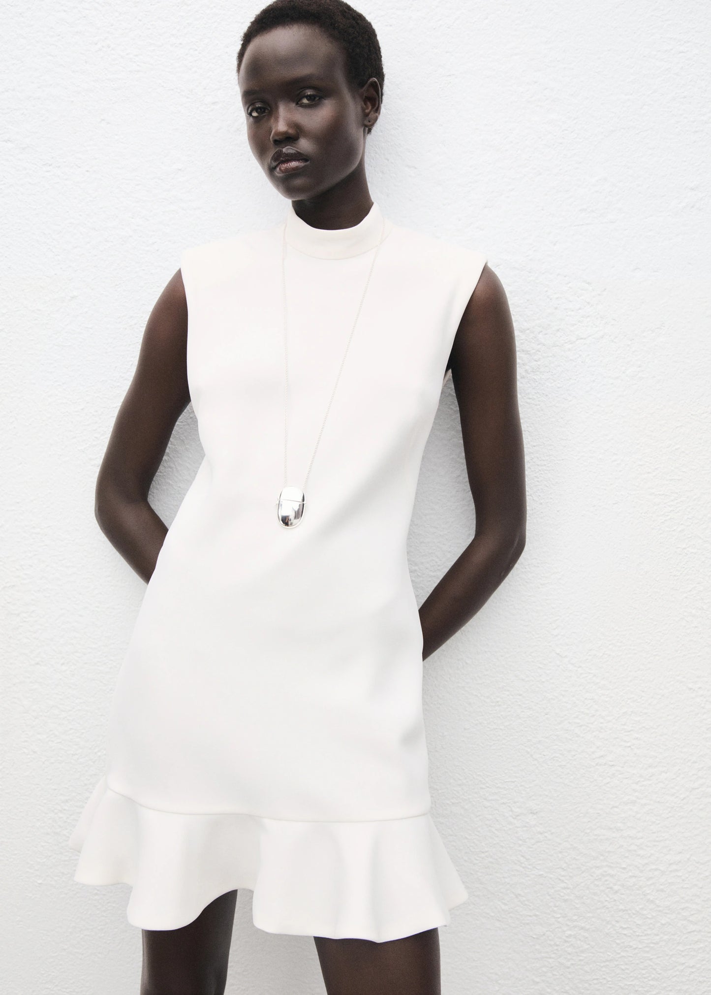 High Neck Dress With Ruffle