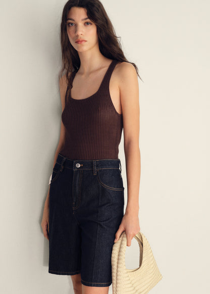 High Waist Rinse Wash Denim Shorts