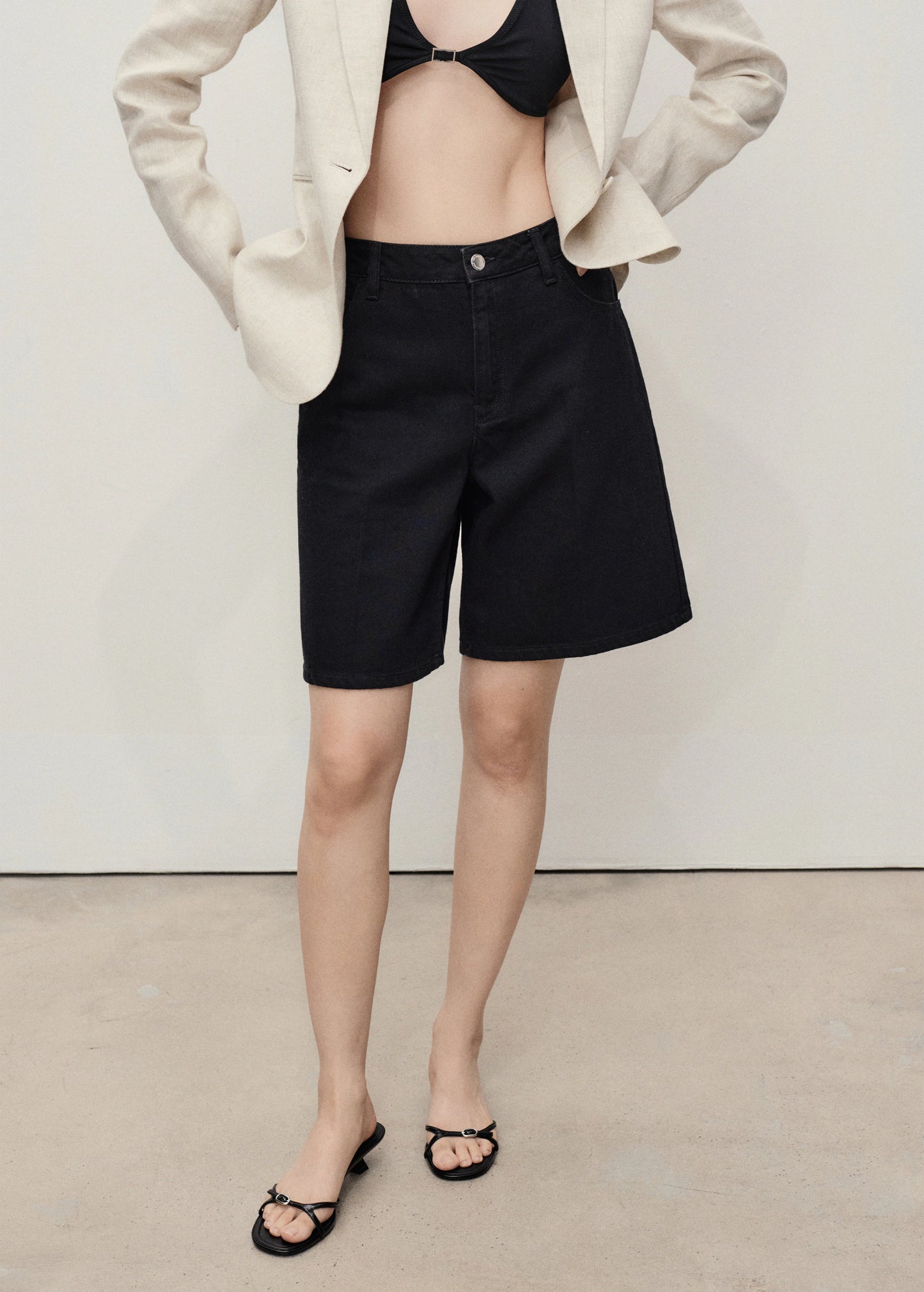 High Waist Straight Fit Denim Shorts