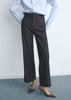 High Waisted Culotte Jeans With Stitching