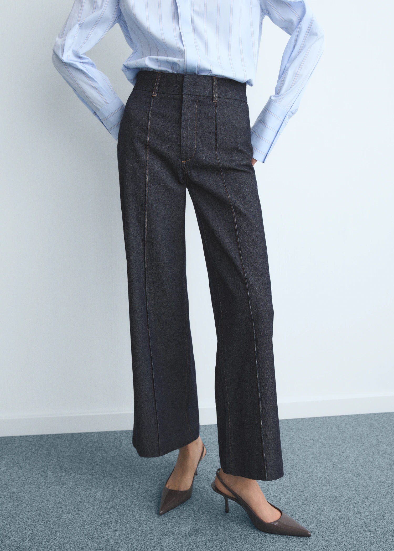 High Waisted Culotte Jeans With Stitching