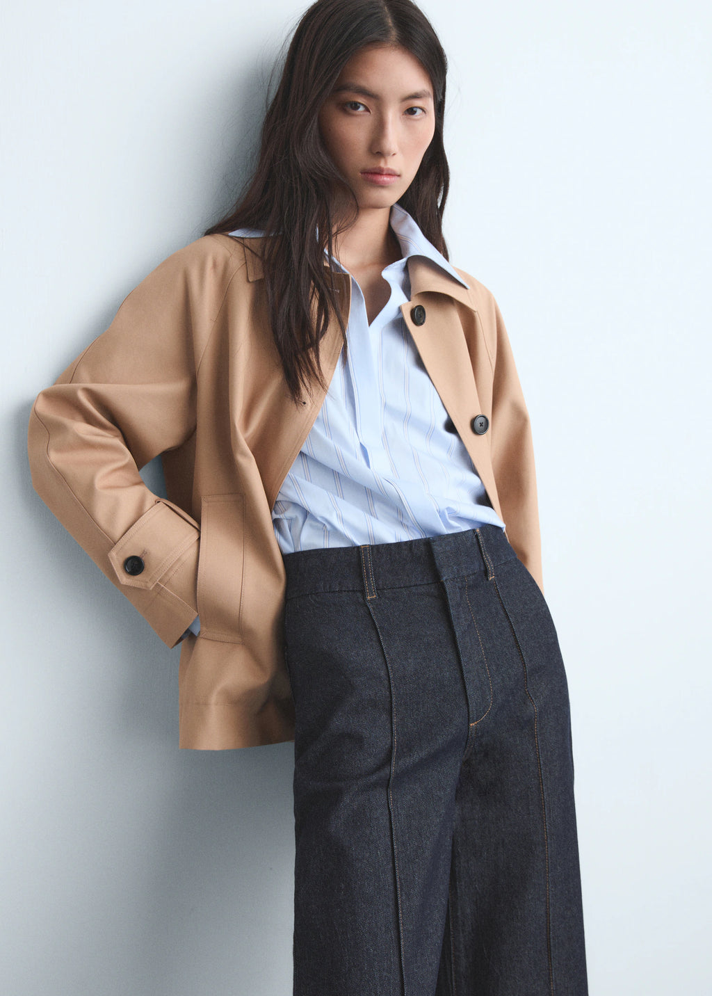 High Waisted Culotte Jeans With Stitching