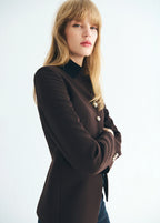 Jacket With Jewel Button Strip Collar