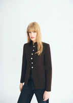 Jacket With Jewel Button Strip Collar