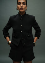 Jacket With Jewel Button Strip Collar