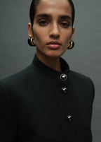 Jacket With Jewel Button Strip Collar