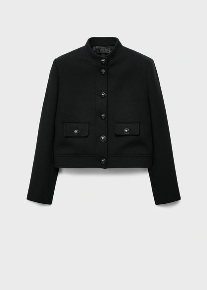 Jacket With Jewel Button Strip Collar