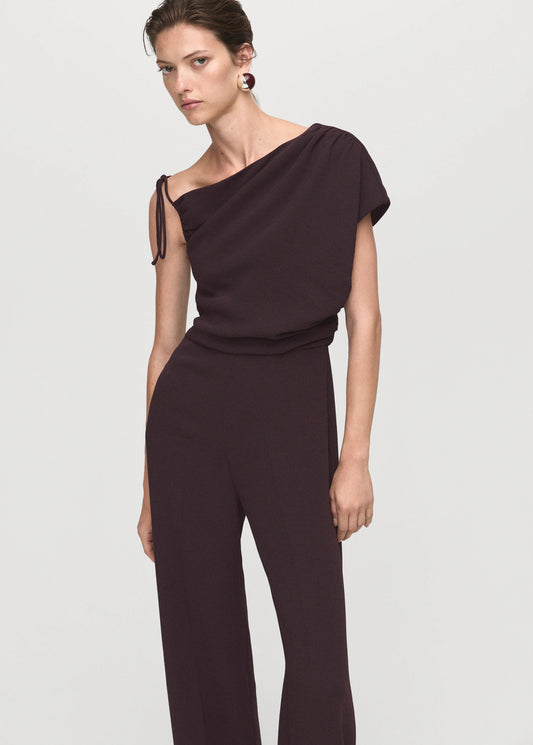 Jumpsuit With Asymmetrical Neck And Bow