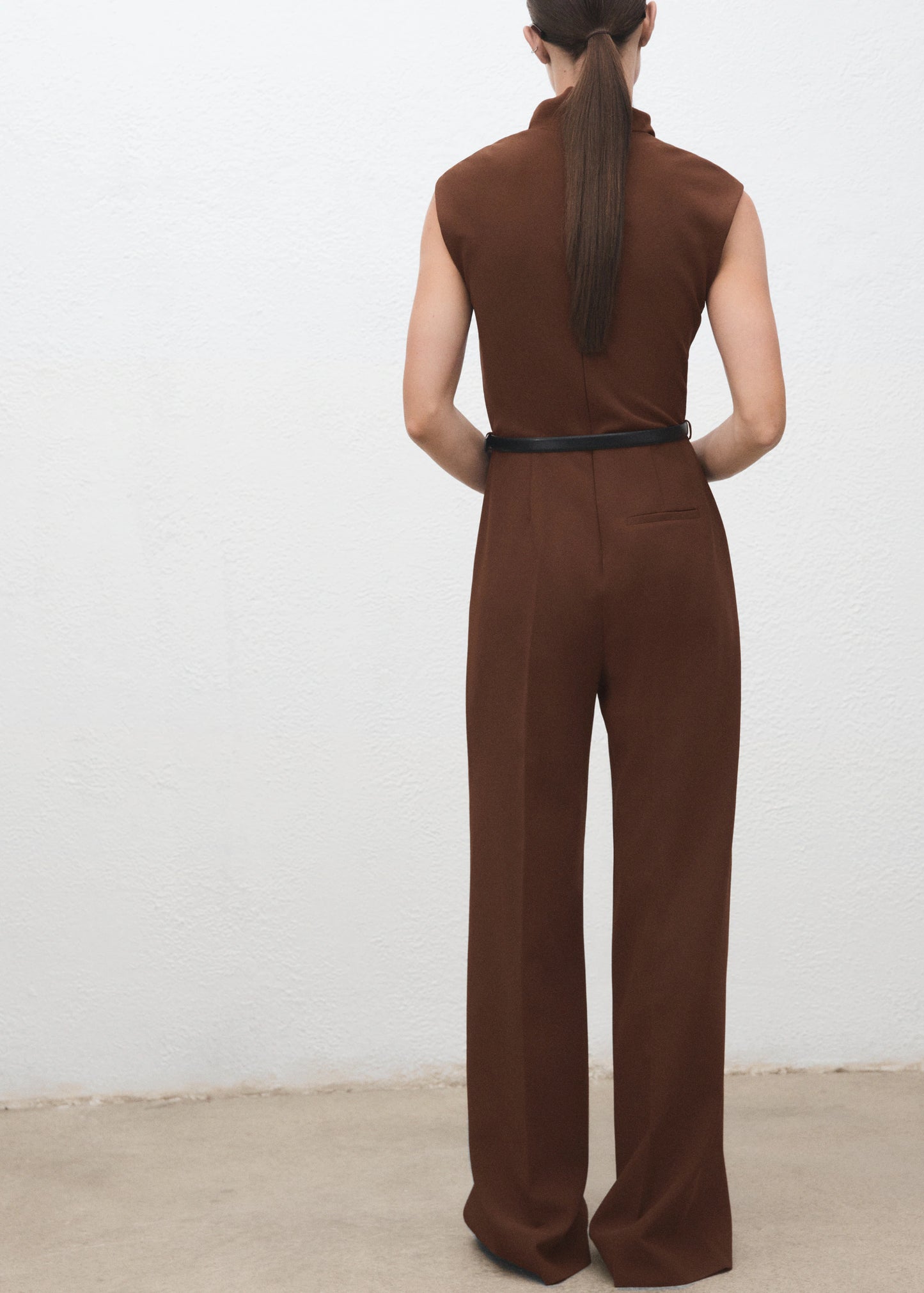 Jumpsuit With Draped Neck And Belt