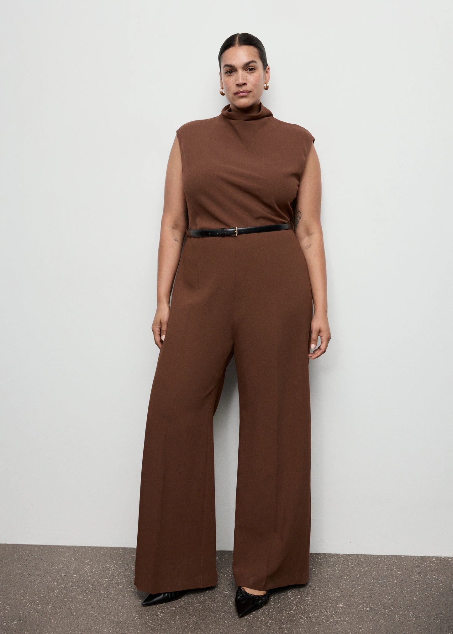 Jumpsuit With Draped Neck And Belt