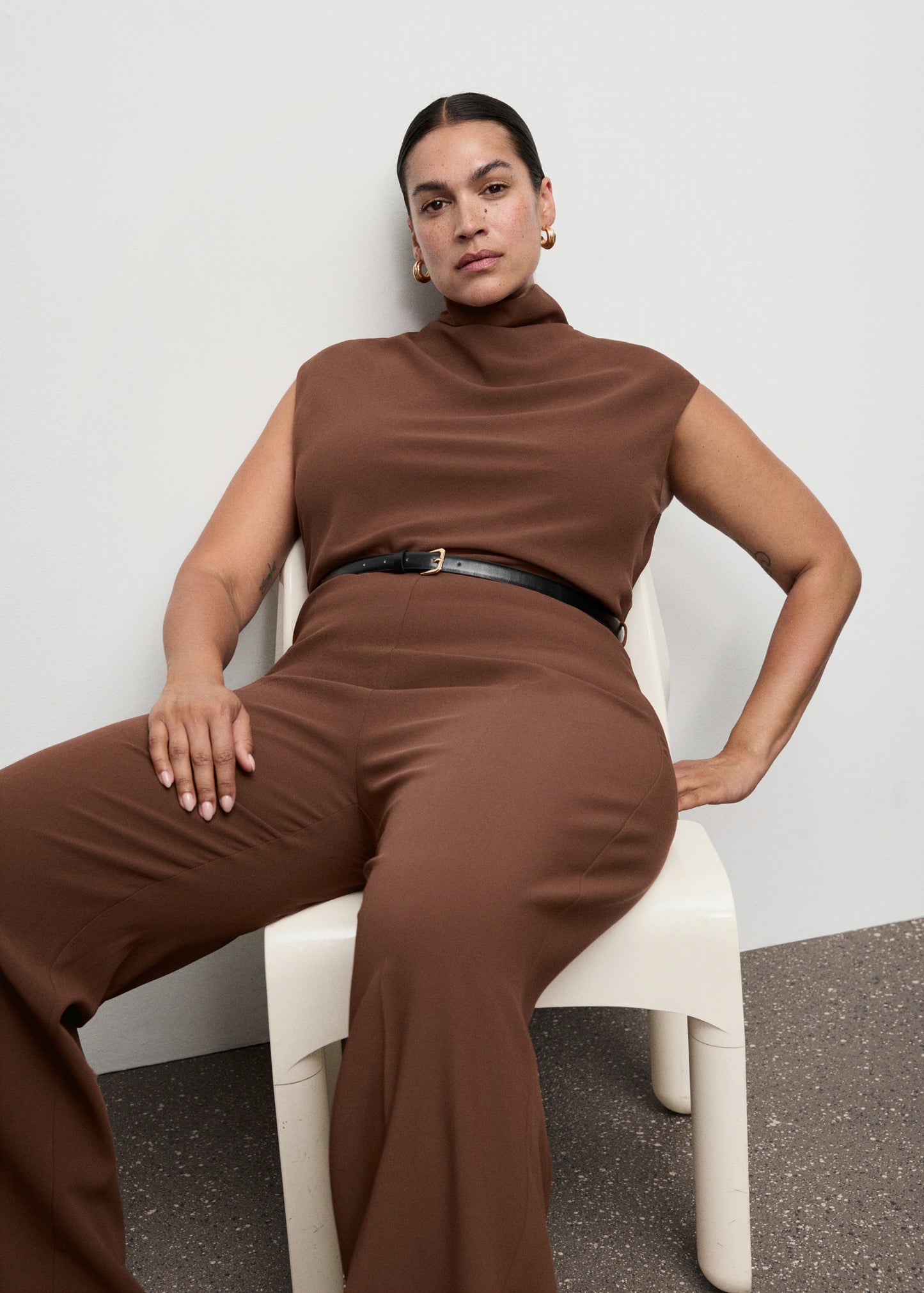 Jumpsuit With Draped Neck And Belt