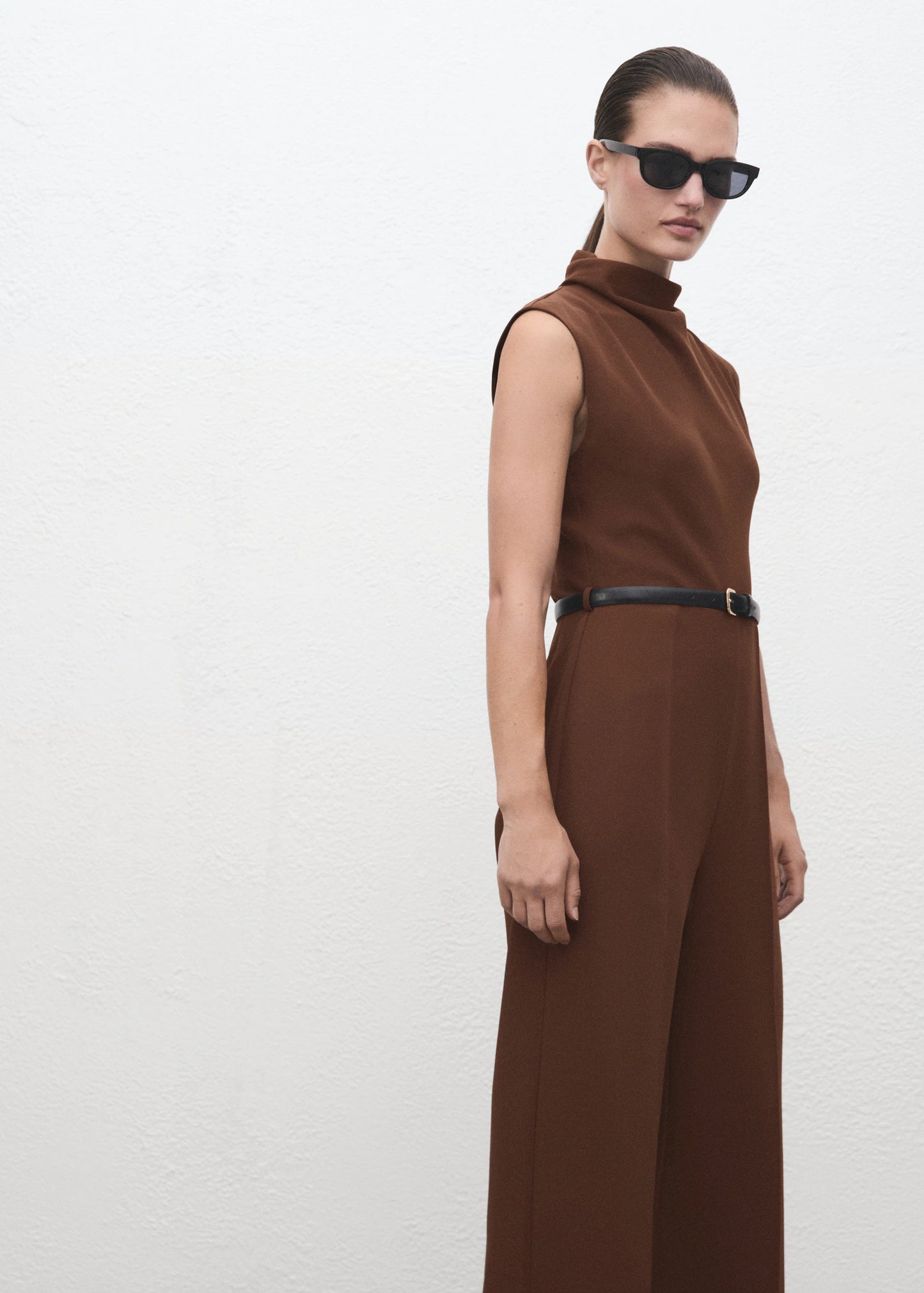 Jumpsuit With Draped Neck And Belt