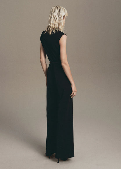 Jumpsuit With Draped Neck And Belt