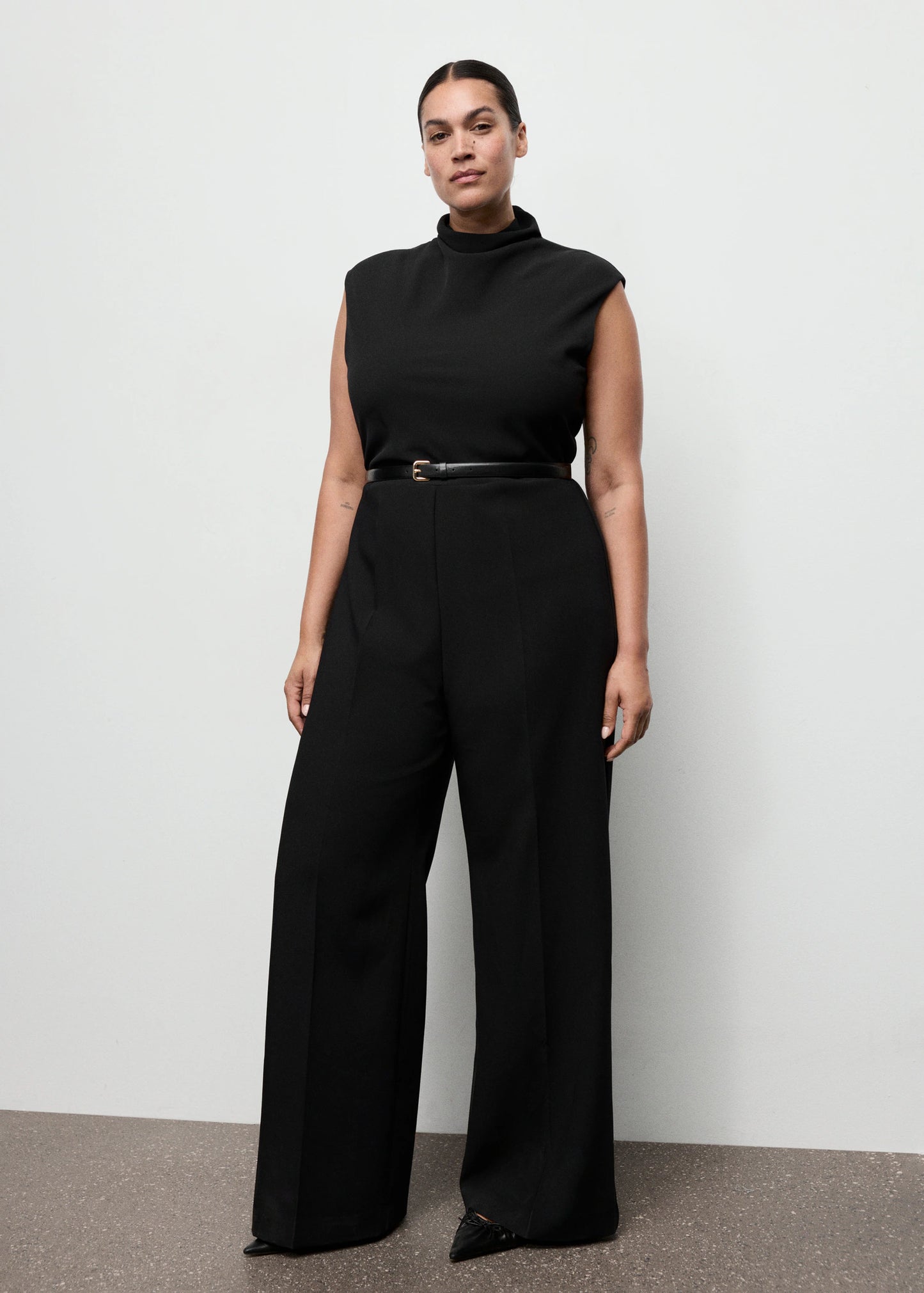 Jumpsuit With Draped Neck And Belt