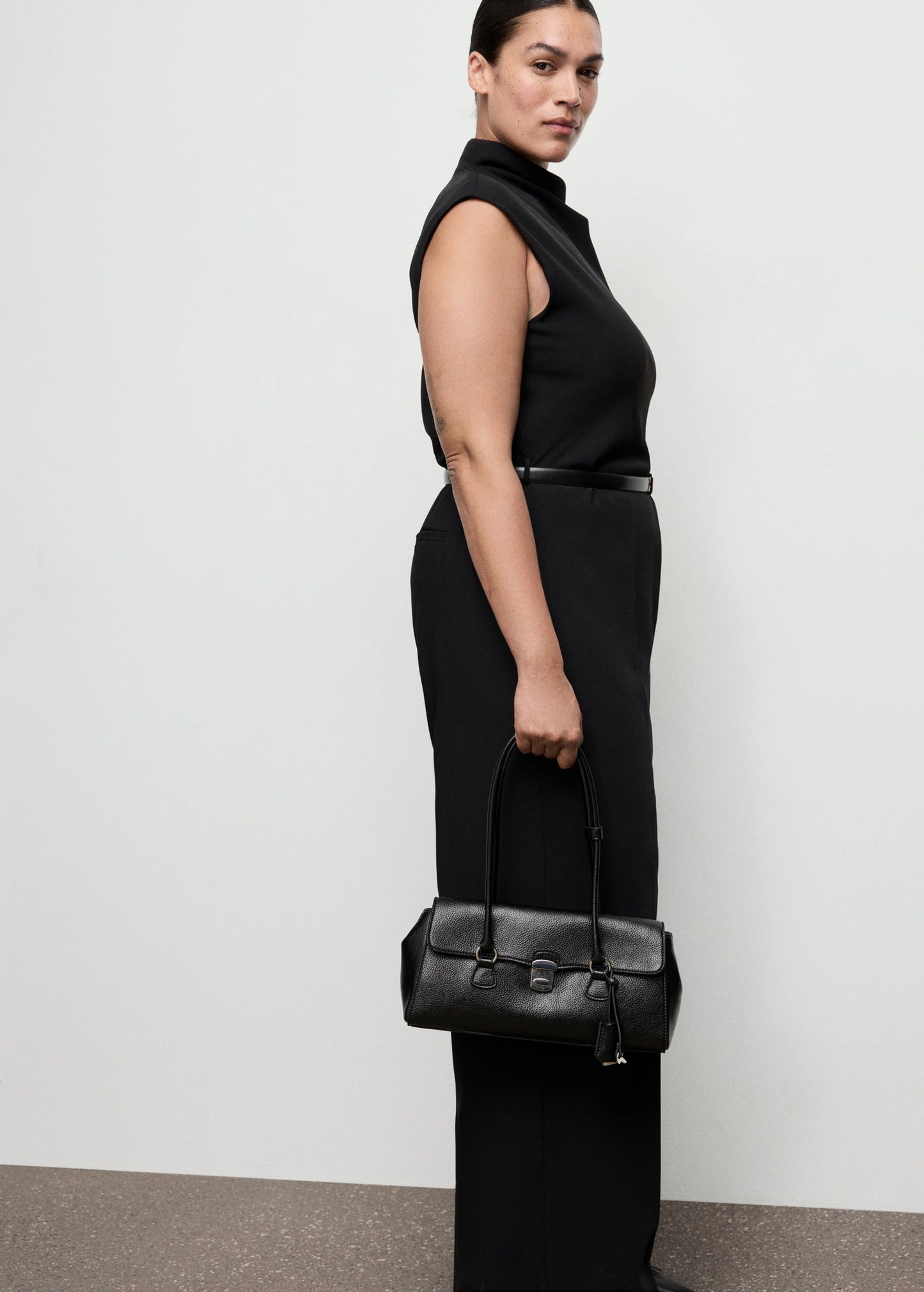 Jumpsuit With Draped Neck And Belt