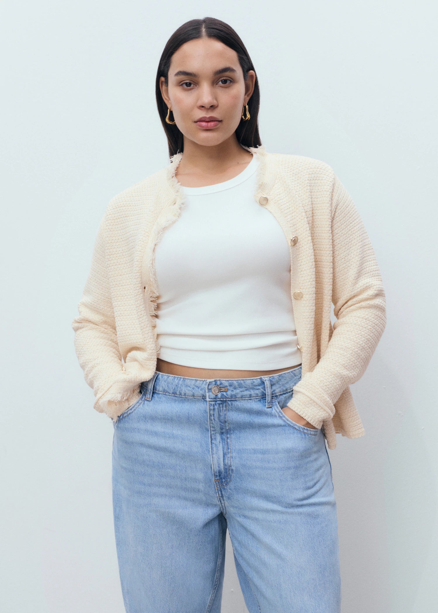 Knitted Cardigan With Frayed Ends