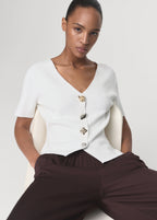 Knitted Cardigan With Jewel Button