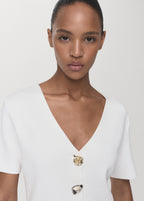 Knitted Cardigan With Jewel Button