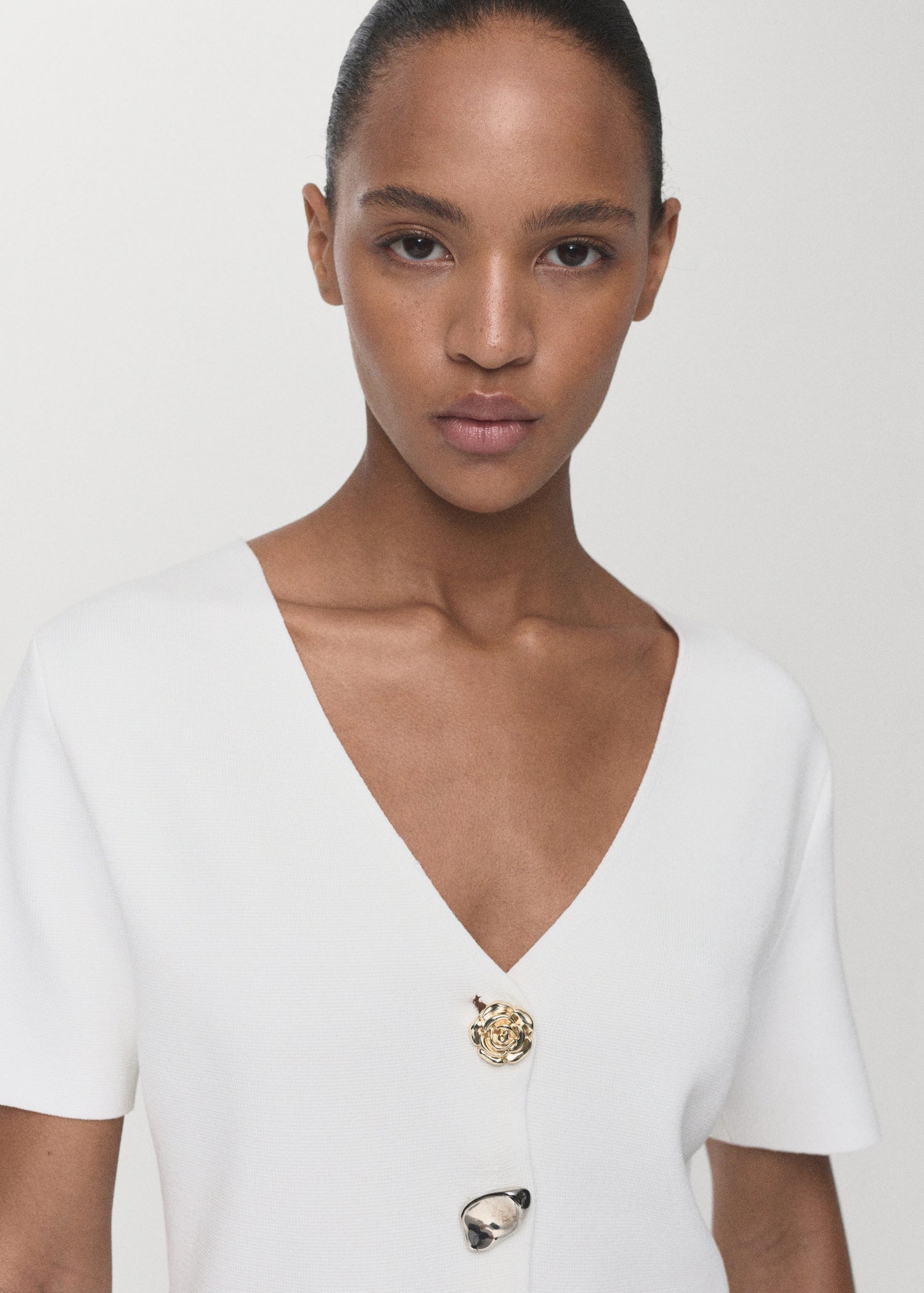 Knitted Cardigan With Jewel Button