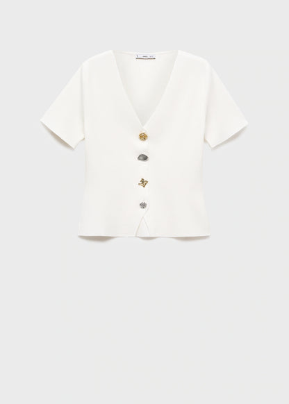 Knitted Cardigan With Jewel Button