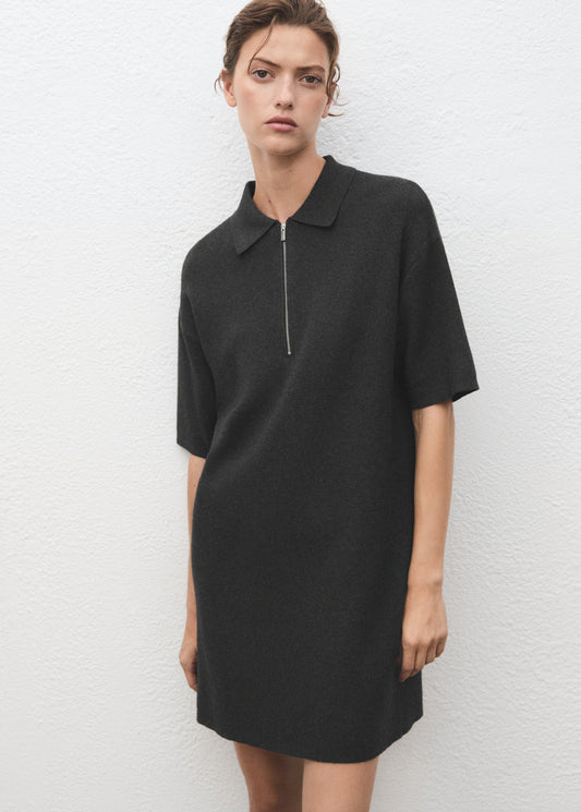 Knitted Dress With Polo Neck