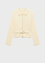 Knitted Jacket With Belt And Buckle