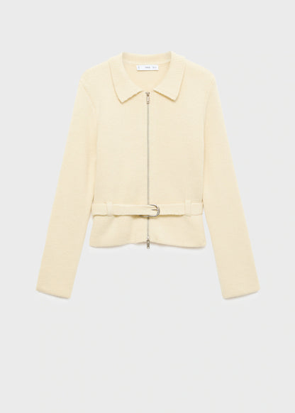 Knitted Jacket With Belt And Buckle