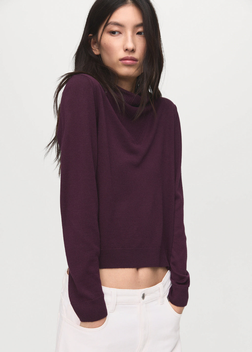 Knitted Sweater With Draped Neck
