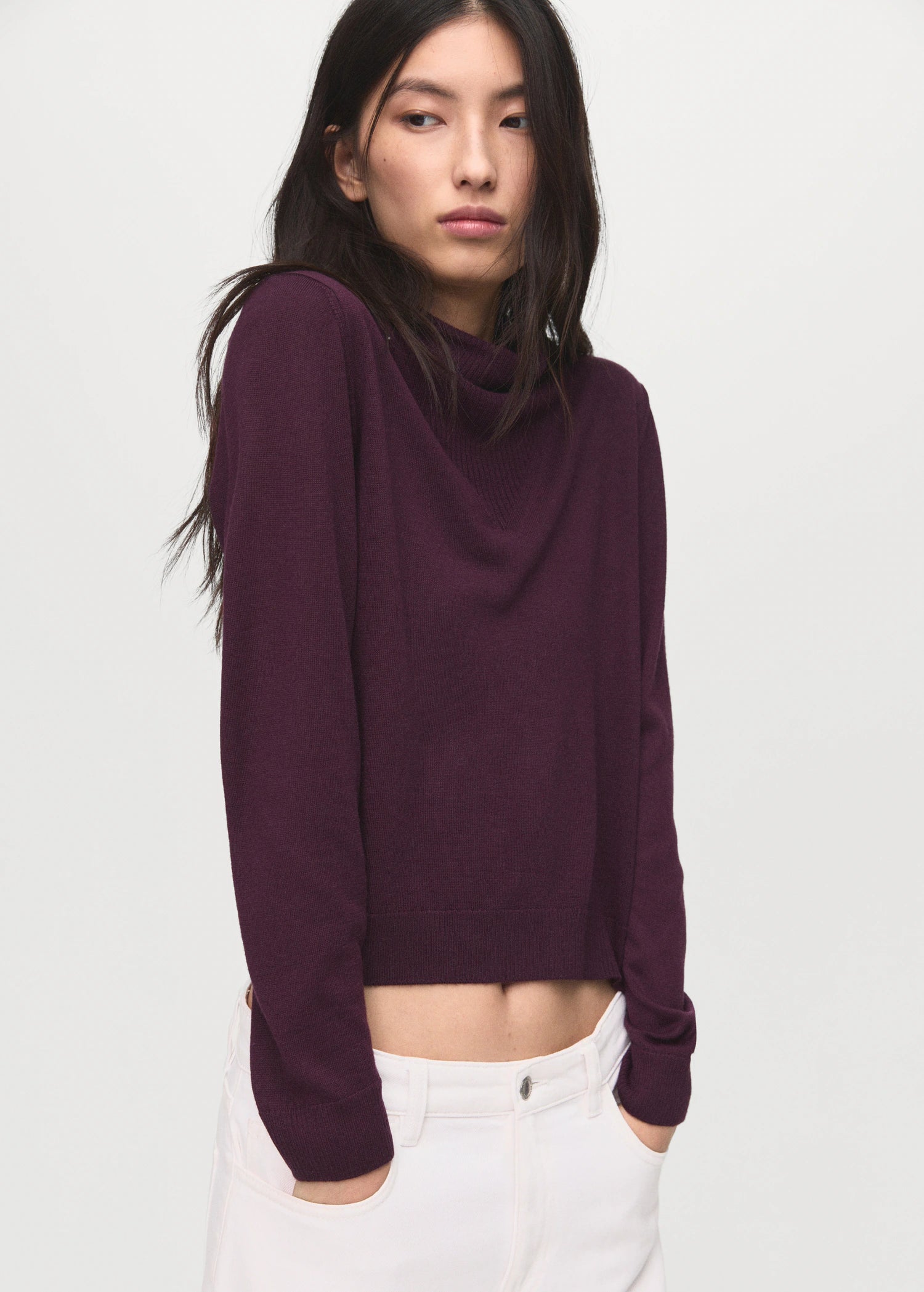 Knitted Sweater With Draped Neck