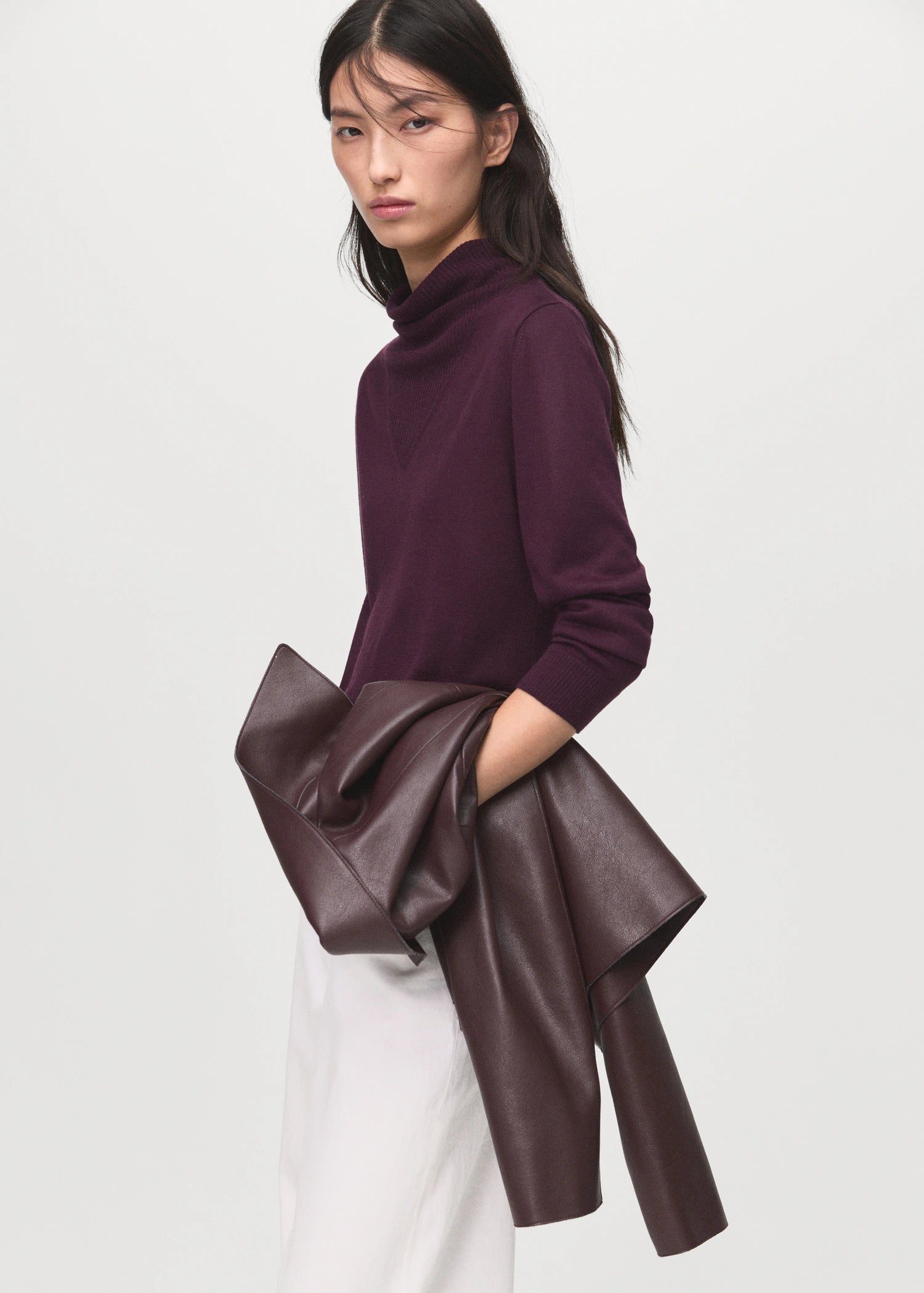 Knitted Sweater With Draped Neck